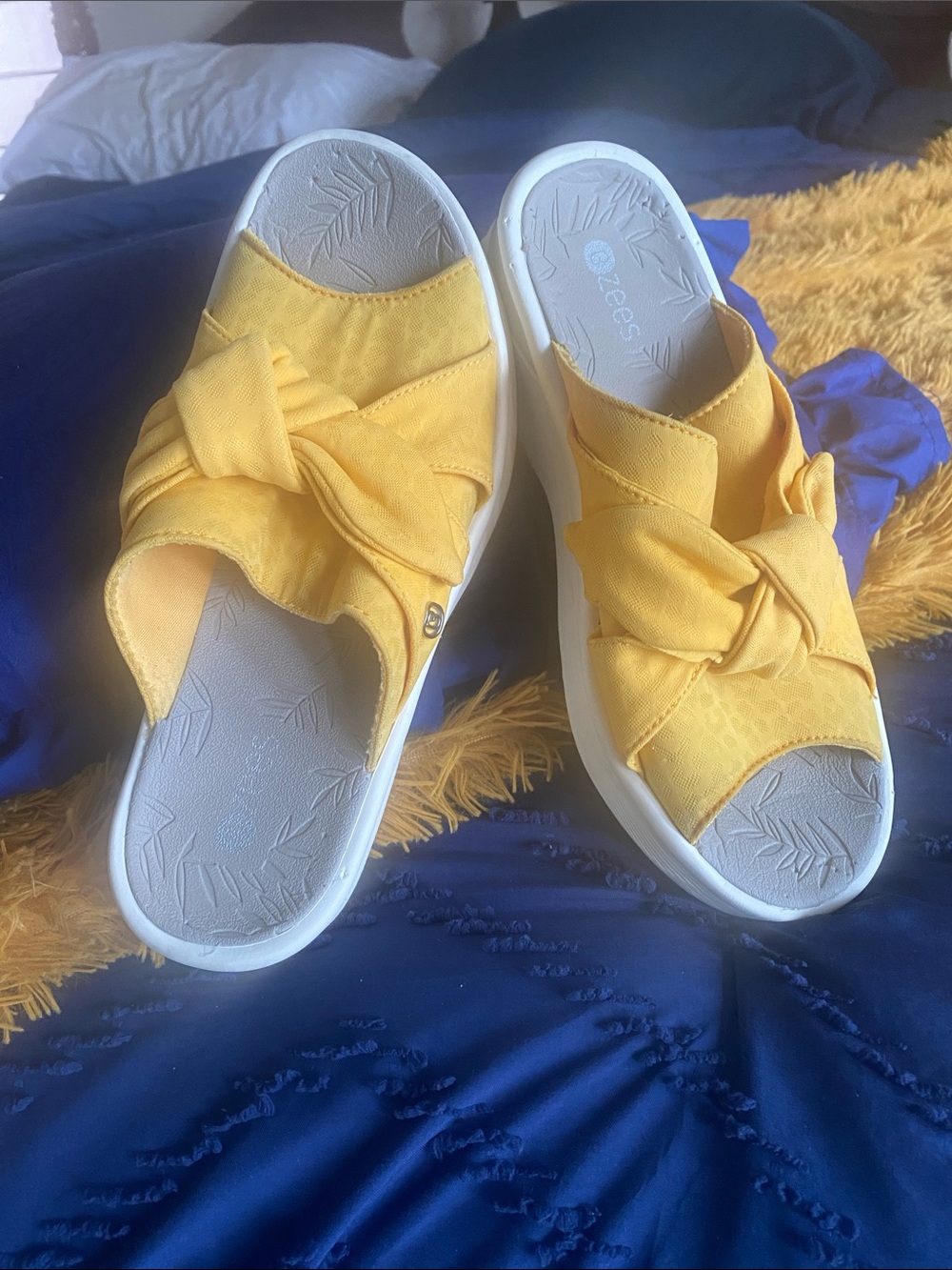 Bzees Yellow Knotted Slide Sandals